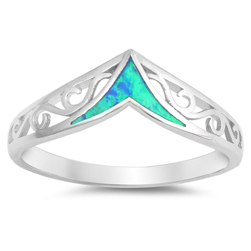 925 Sterling Silver V Ring With Opal Inlay