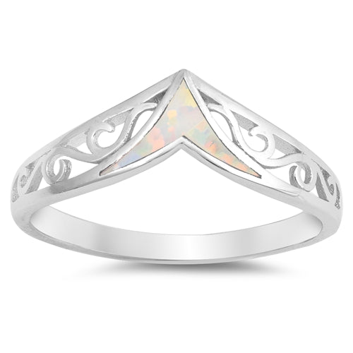 925 Sterling Silver V Ring With Opal Inlay