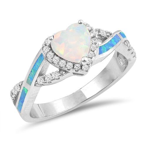 925 Sterling Silver Opal Heart Infinity Ring