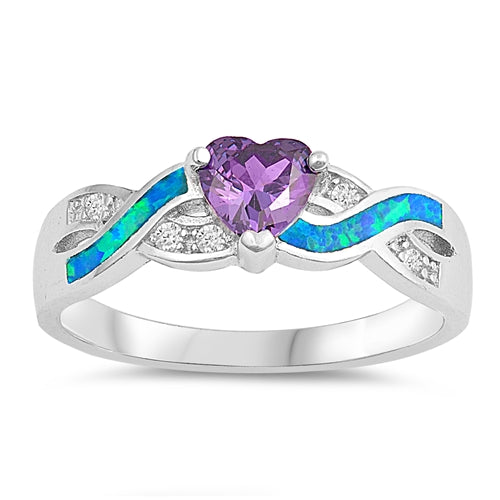 925 Sterling Silver Purple Heart Infinity Ring With Blue Opal Inlay & CZs