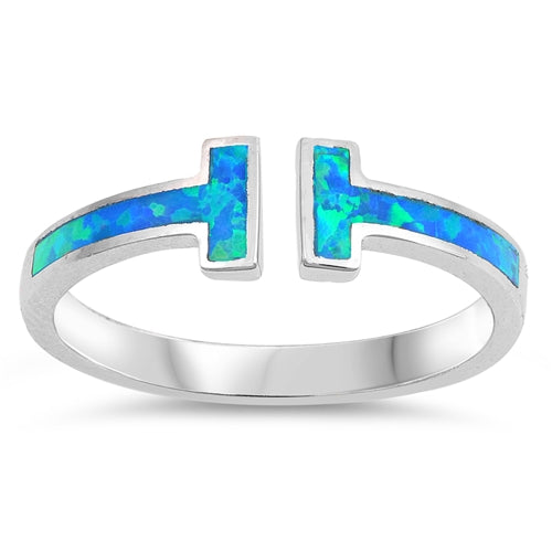 925 Sterling Silver T Ring With Opal Inlay