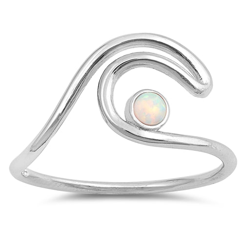 925 Sterling Silver Wave Ring With Small Round Opal