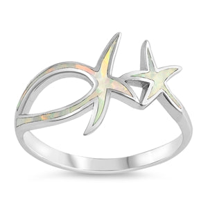 925 Silver Starfish Ring With White Opal Inlay
