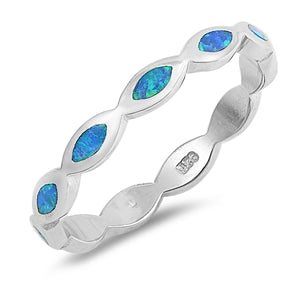 925 Sterling Silver Band With Blue Opal Inlay - Stackable Rings