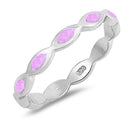 925 Sterling Silver Band With Pink Opal Inlay - Stackable Rings