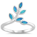 925 Sterling Silver Branch of Leaves Ring With Blue Opal Inlay