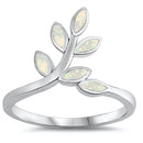 925 Sterling Silver Branch of Leaves Ring With Blue Opal Inlay