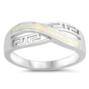925 Sterling Silver Infinity Ring With Greek Key Design, Blue Opal Inlay