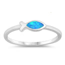 925 Sterling Silver Fish Ring With Opal Inlay