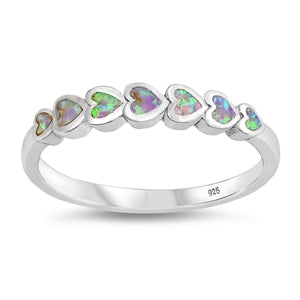 925 Sterling Silver Connected Hearts Ring With Blue Opal