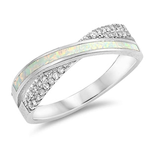 925 Silver Ring With White Opal Inlay & CZ