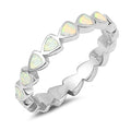 925 Sterling Silver Hearts Eternity Ring With White Opal Inlay- Stackable