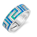 925 Sterling Silver Greek Key Band With Opal Inlay