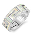 925 Sterling Silver Greek Key Band With Opal Inlay
