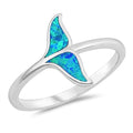 925 Sterling Silver Whale Tail Ring With Opal Inlay