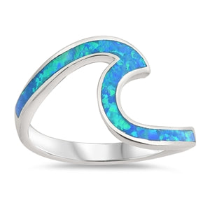 925 Silver Wave Ring With Blue Opal Inlay