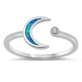 925 Sterling Silver Moon & Star Ring With Blue Opal Inlay