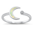925 Sterling Silver Moon & Star Ring With Clear CZ or Opal