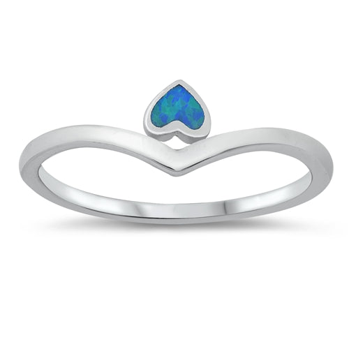 925 Sterling Silver V Ring With Opal Heart