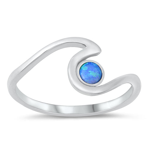 925 Sterling Silver Wave Ring With Opal Inlay