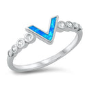 925 Sterling Silver V Shape Ring With Opal & Clear CZ