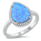 925 Sterling Silver Opal Ring -  Teardrop With CZs