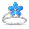 925 Sterling Silver Blue or White Opal Plumeria Ring With Clear Cubic Zironia