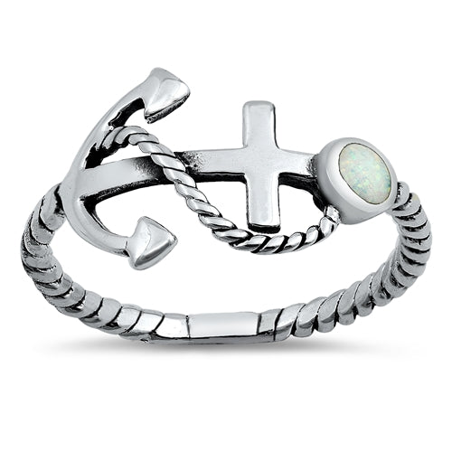 925 Sterling Silver Anchor Ring With Opal