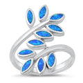 925 Sterling Silver Maile Leaves Ring With Opal Inlay - 26mm