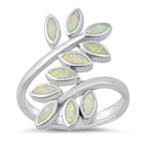 925 Sterling Silver Maile Leaves Ring With Opal Inlay - 26mm