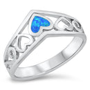 925 Sterling Silver V Ring With Opal Hearts