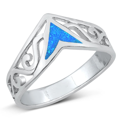 925 Sterling Silver V Ring With Opal Inlay