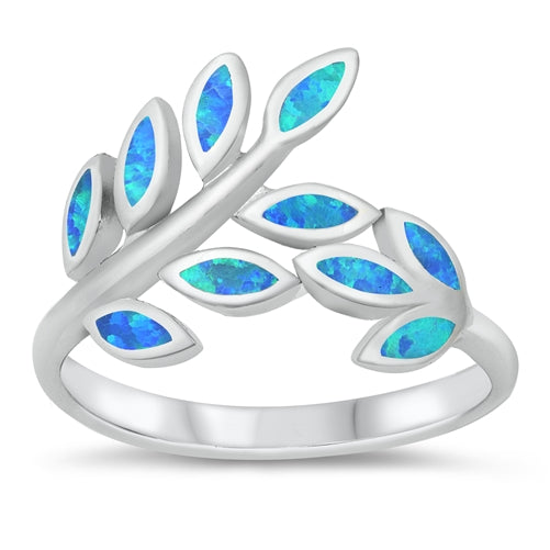 925 Sterling Silver Leave Branch Ring With Opal Inlay