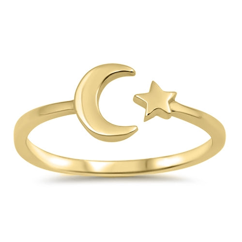 925 Sterling Silver Moon & Star Ring
