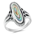 925 Sterling Silver Elongated Ring With Opal, Turquoise Or Abalone Shell