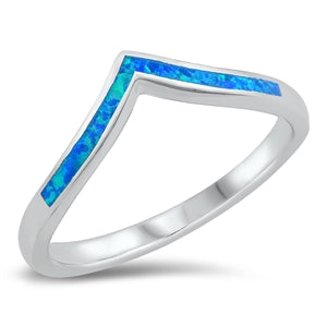 925 Sterling Silver V Shape Ring With Blue Opal Inlay