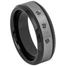 Scratch Free Tungsten Carbide Ring - 8mm With 3 Genuine Black Diamonds