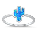 925 Sterling Silver Cactus Ring With Created Opal