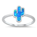 925 Sterling Silver Cactus Ring With Opal Inlay