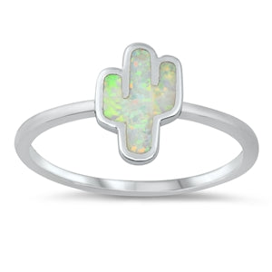 925 Sterling Silver Cactus Ring With Created Opal