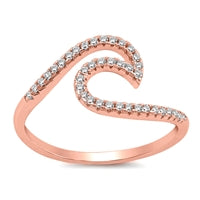 925 Sterling Silver Rose Gold Plated Wave Ring with CZ