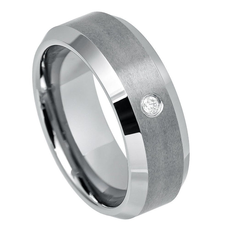 Scratch Free Tungsten Carbide Ring - 8mm With Genuine Diamond