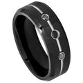 Scratch Free Tungsten Carbide Ring - 8mm With 3 Genuine Black Diamonds